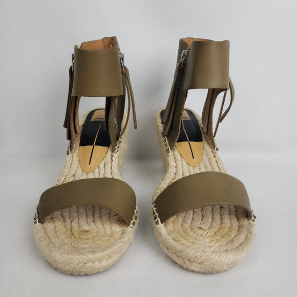 Dolce Vita Espadrille Wedges Olive Leather Sandals Size 7 - Picture 3 of 8